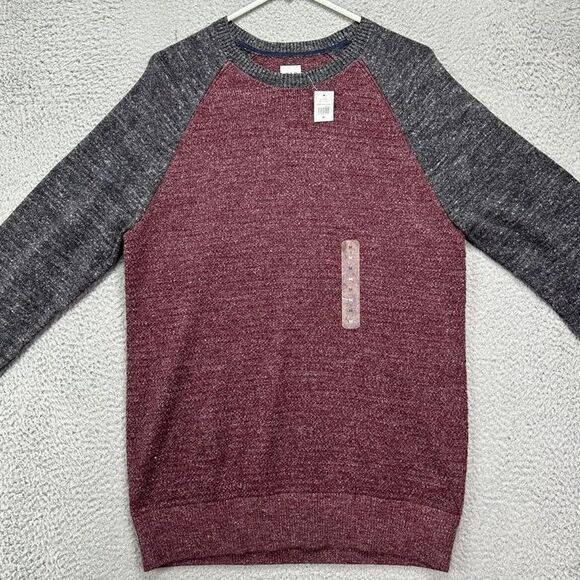 Gap Sweater Adult Medium Maroon Grey‎ Colorblock Knit Crewneck Pullover Mens NEW